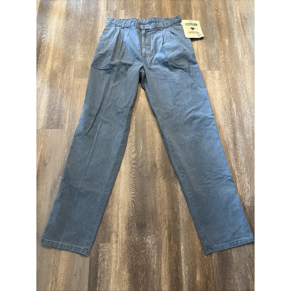 Cotler Expedition Pants Mens 33X 34 Blue Canvas Relaxed Fit Made In USA NWT